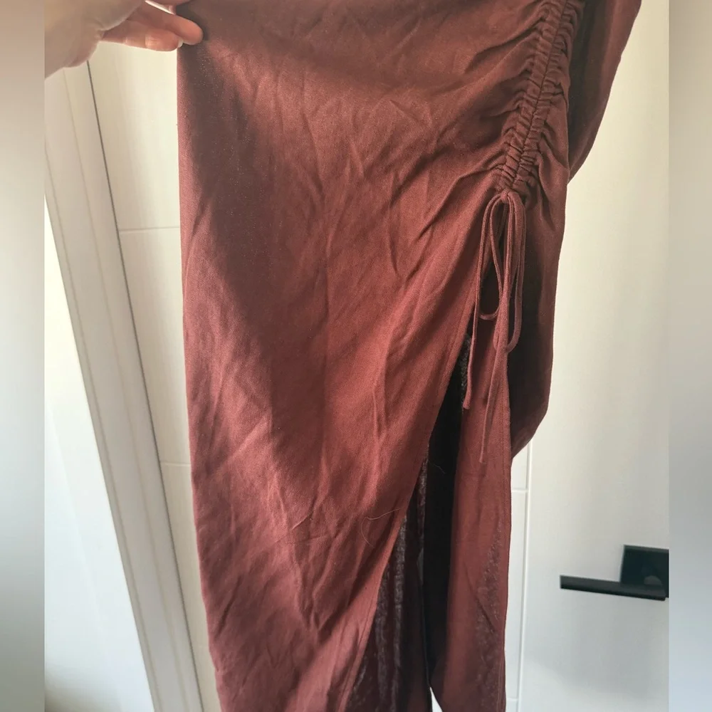 NWT Park & Fifth Linen Blend Brown Asymmetrical Midi Dress - Picture 5 of 15